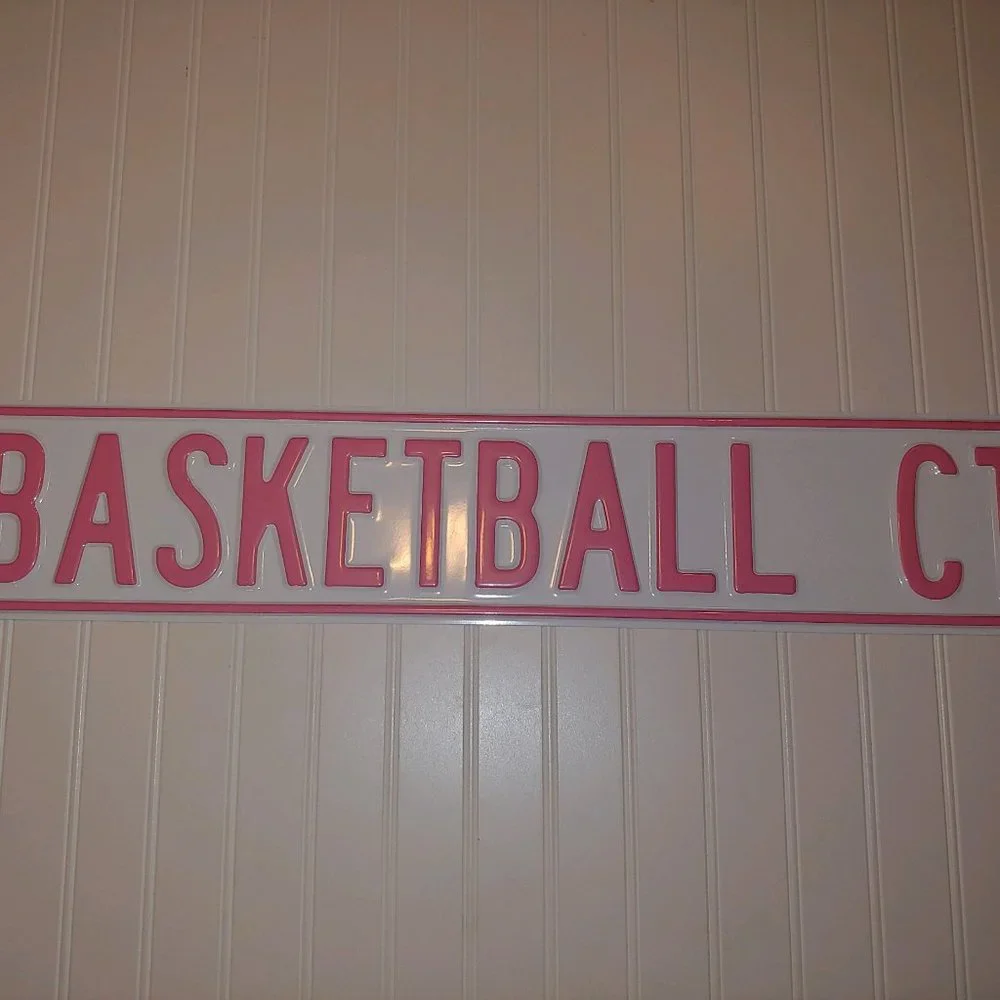 Basketball Metal Street Sign Pink & Black - NEW!